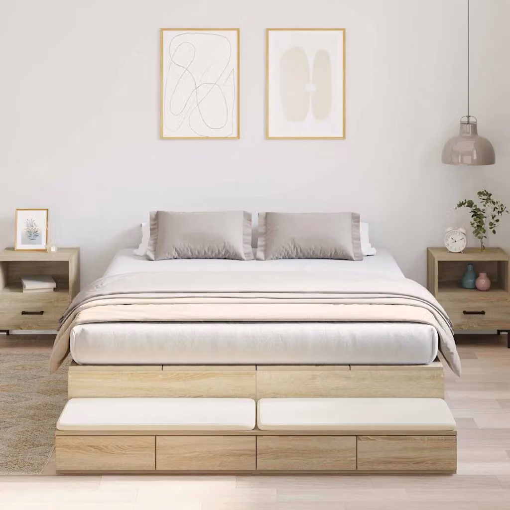vidaXL Struttura letto con contenitore e cassetti in Rovere Sonoma, L/P/H: 140 x 190 x 226,5 cm