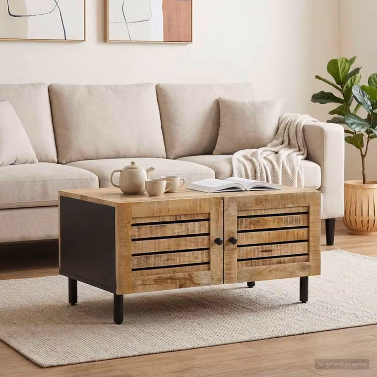 Tavolino da salotto moderno vidaXL in legno di mango e metallo, L: 80 cm, P: 50 cm, H: 40 cm