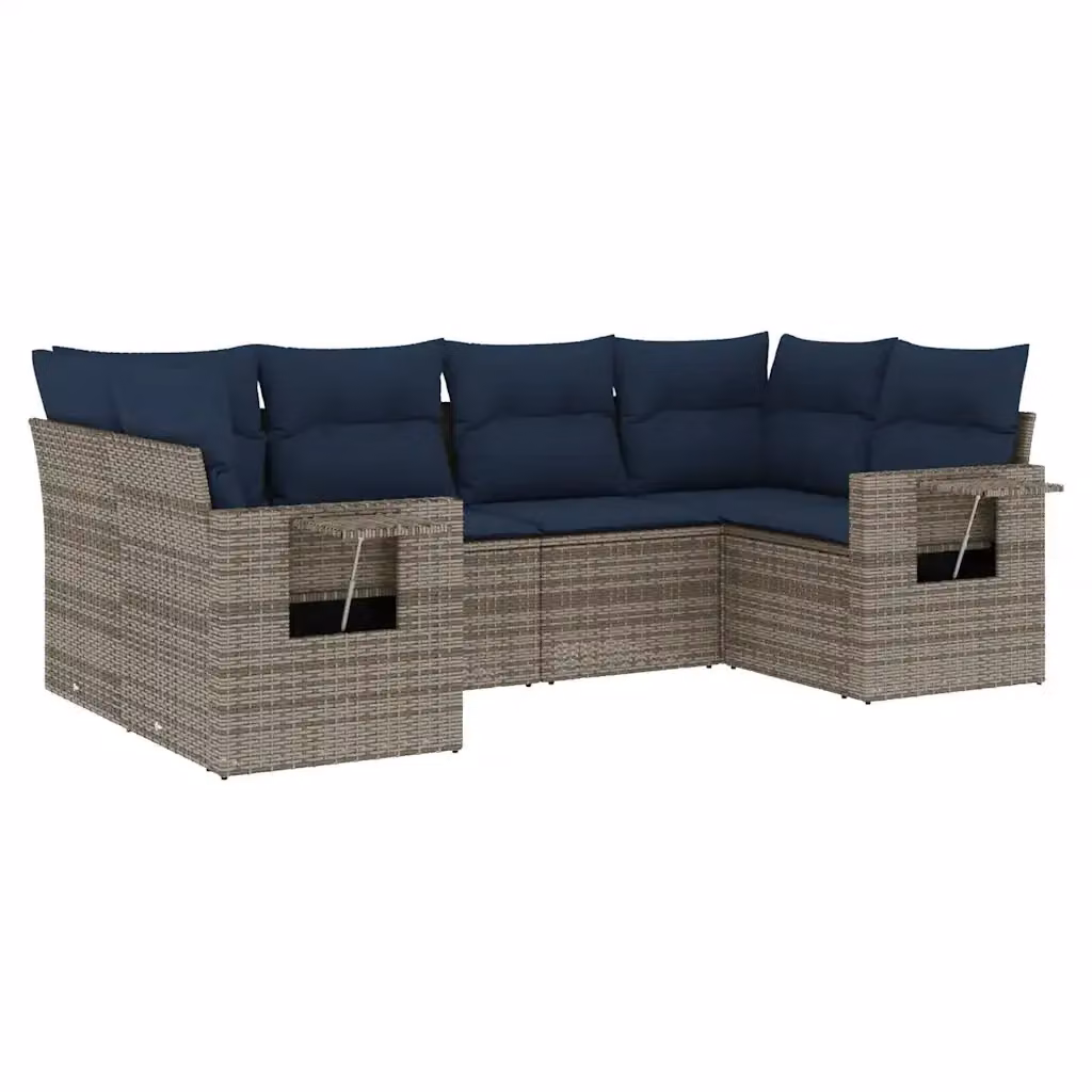 Set di divani da giardino a forma di L con 6 sedute e cuscini vidaXL in polyrattan grigio e blu con struttura in metallo e coperture rimovibili – 2