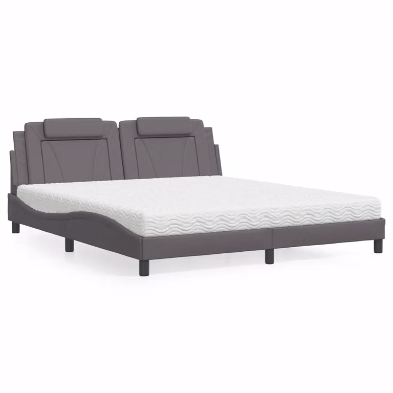 Letto Viana vidaXL con Materasso in Similpelle e Tessuto Grigio e Bianco, L/P/H: 180 x 200 x 185 cm