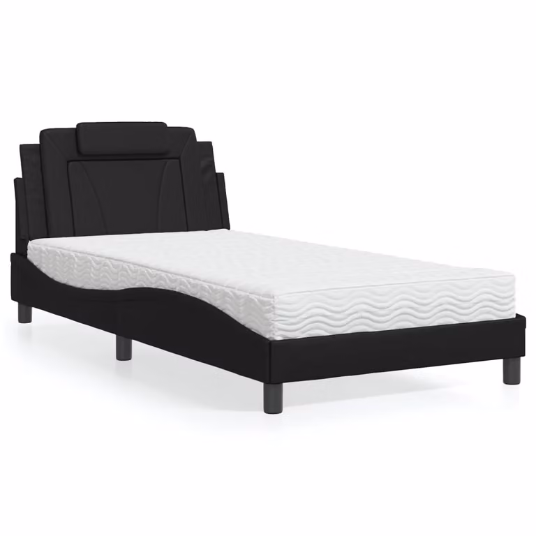 Letto Viana vidaXL con Materasso in Similpelle Nero L: 100 cm, P: 200 cm
