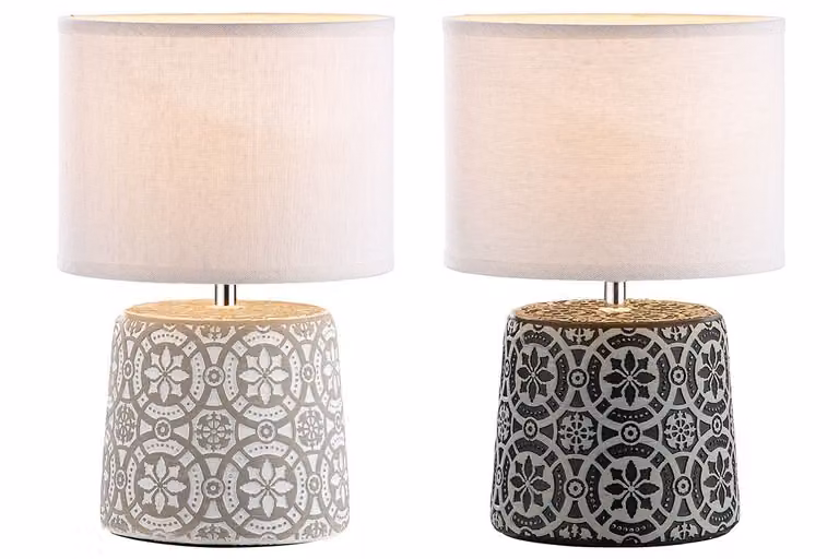 GILDE Lampada da tavolo, "Mandala", orientale, cemento, grigio, nero, , 2 pezzi come mostrato, L. 16,5 cm, L. 23 cm, H. 36 cm, P. 28 cm 28884