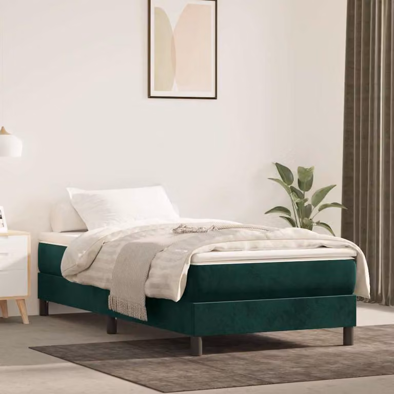 vidaXL Giroletto a Molle con Materasso Ibrido in Velluto Verde Scuro, L/P/H: 90 x 200 x 25 cm