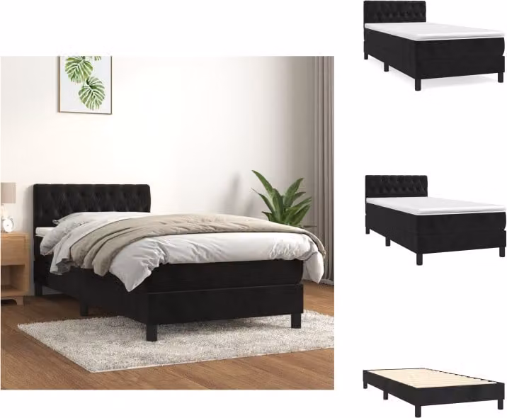 vidaXL Letto a molle con materasso nero 90x200 cm in velluto - Letti & Reti
