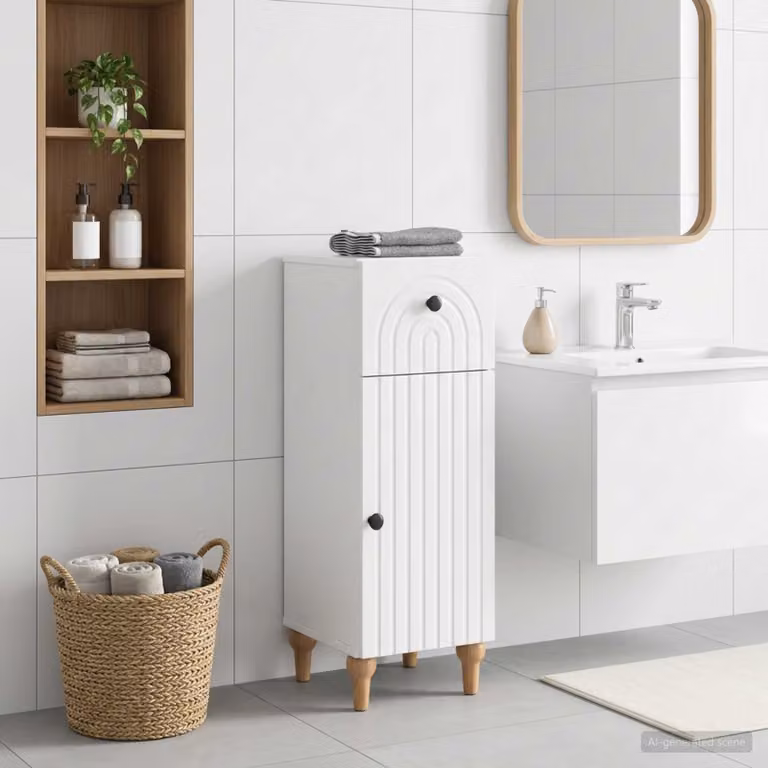 Mobiletto da bagno vidaXL ALKMAAR bianco lucido con ante a cerniera e ripiani interni L: 30 cm, P: 31 cm, H: 80 cm