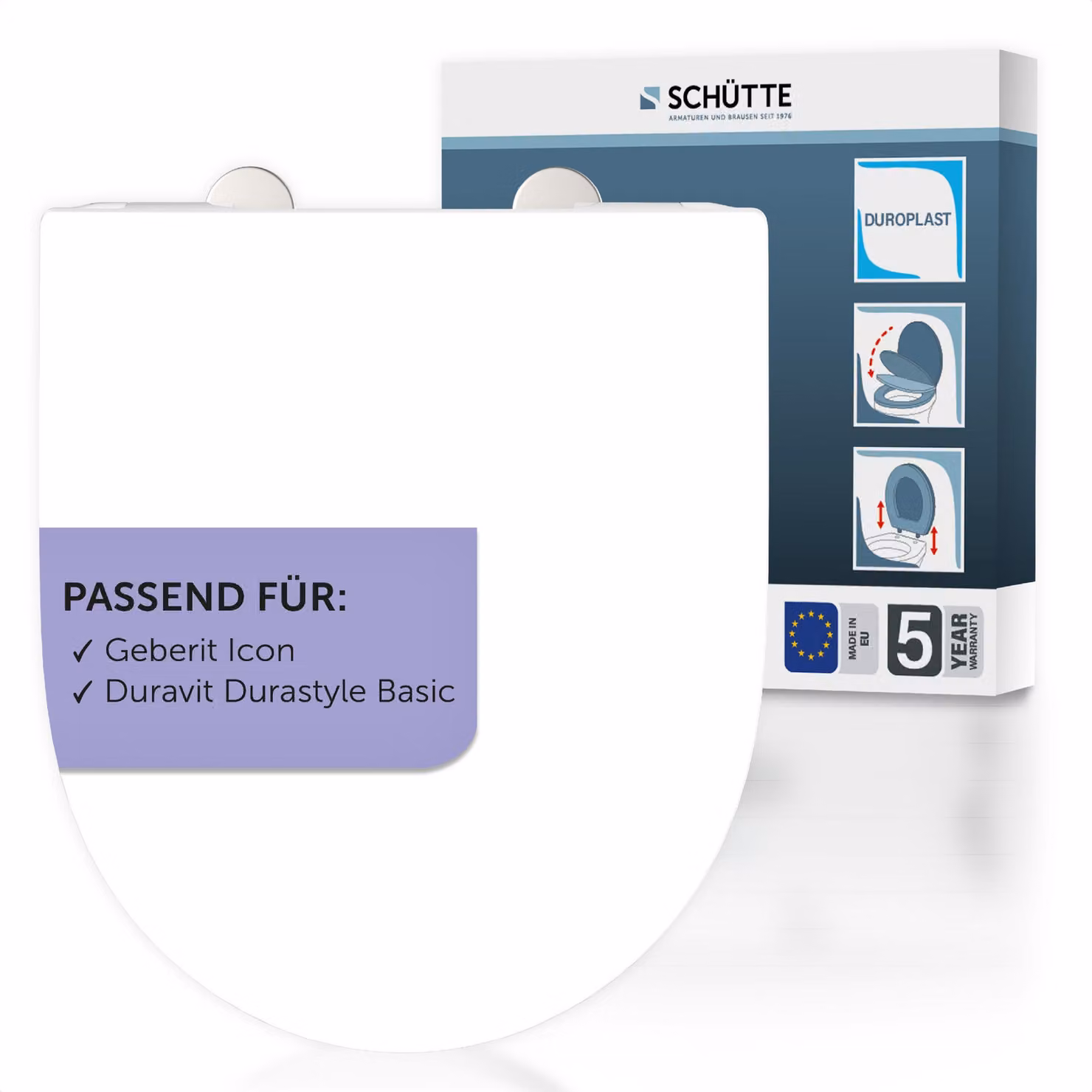 Sedile per WC SCHÜTTE per Geberit ICON e Duravit DURASTYLE BASIC, bianco