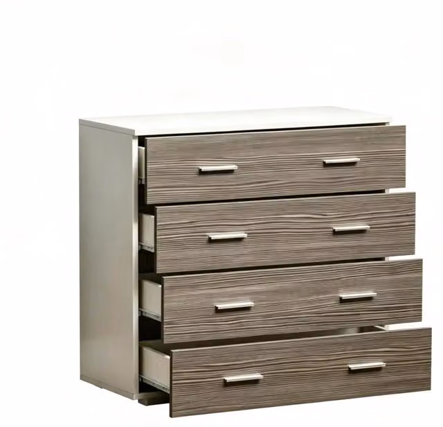 Mobile con 4 cassetti in truciolato bianco e grigio 76x35x72 cm per soggiorno e camera da letto