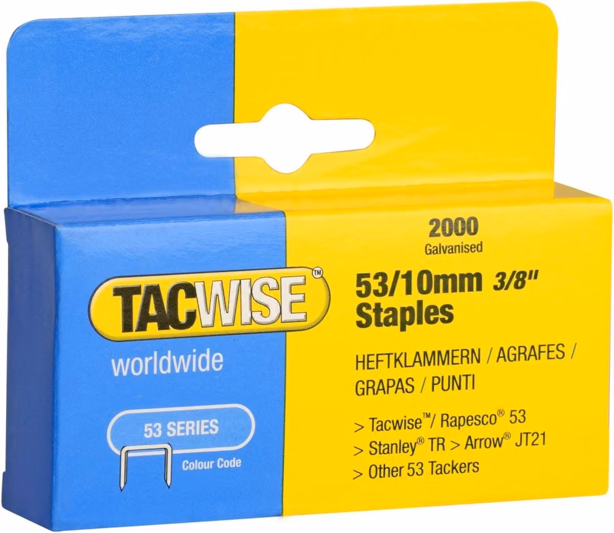 TACWISE 336 Graffe TACWISE 53/10 mm, zincate, 2.000 pezzi
