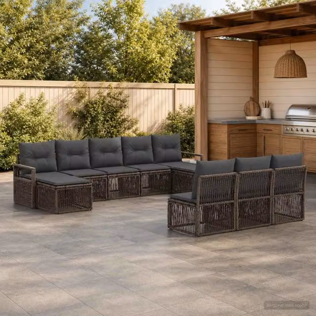 Set Divano da Giardino 10 pz Grigio polyrattan 3435833