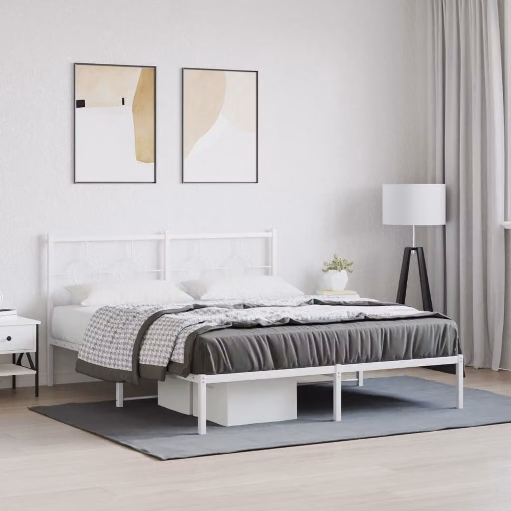 vidaXL Giroletto con Testiera in Metallo Bianco L/P/H: 150 x 200 cm