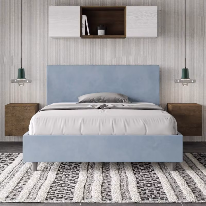 Letto matrimoniale francese Adele Ityhome con contenitore in microfibra azzurro L/P/H: 140 x 190 x 155 cm – 2