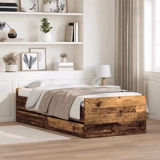 Struttura letto con cassetti in pino massello stile rustico vidaXL colore marrone L/P/H: 200 x 100 x 50 cm – 1