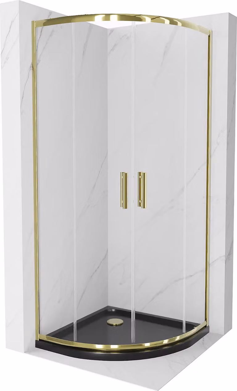 Mexen Rio cabina doccia semicircolare 90 x 90 cm, trasparente, oro + piatto Flat, nero - 863-090-090-50-00-4170G