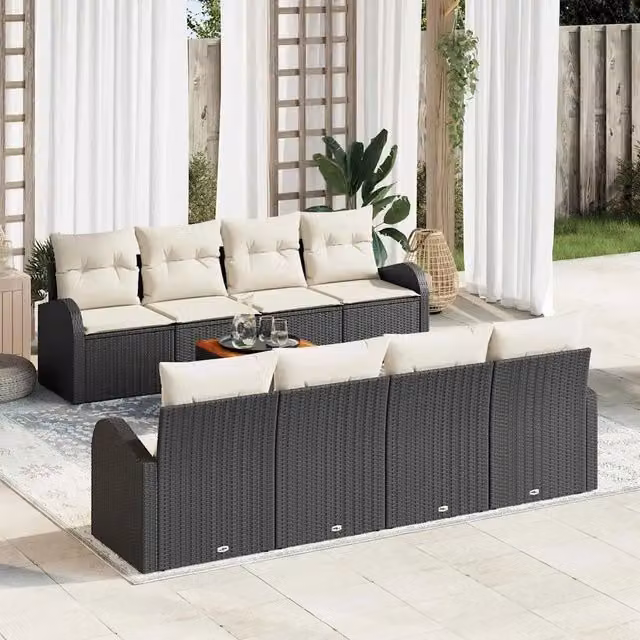 Set Divano da Giardino 9 pz Nero e Crema polyrattan 3356220