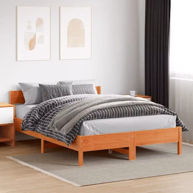 Letto senza materasso Design Mania in legno di pino marrone cera con doghe fisse L/P/H: 205.5 x 120 x 71.5 cm – 1