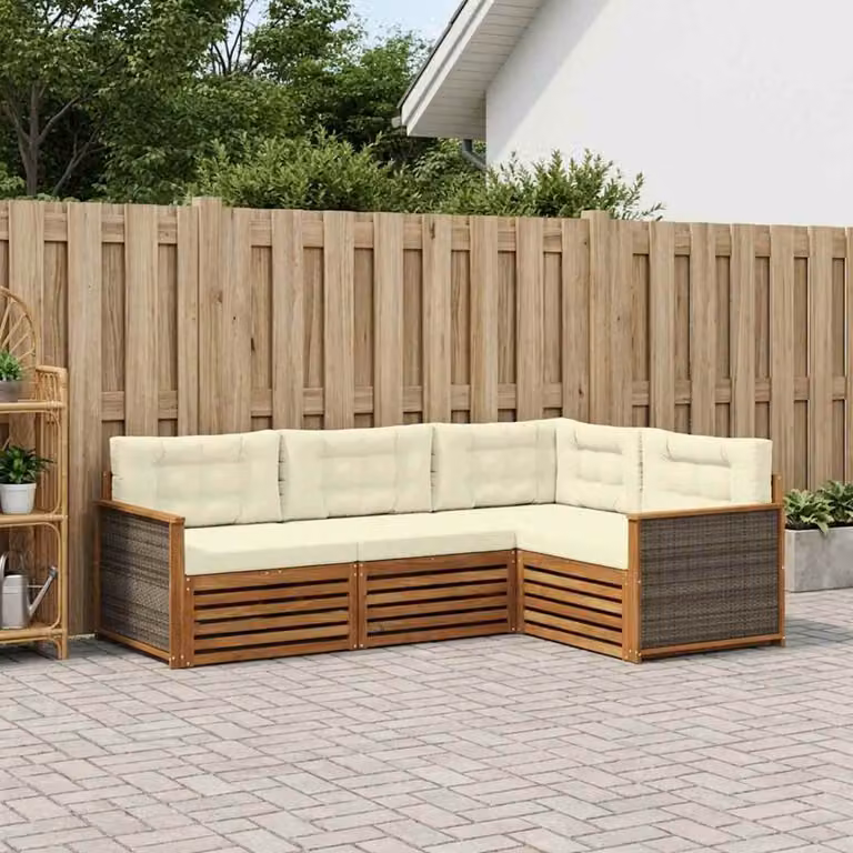 Set di divani da esterno vidaXL a forma di L in legno di acacia con cuscini, colore beige e marrone