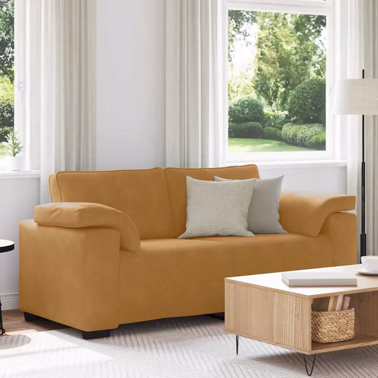 Divano moderno vidaXL in velluto marrone e arancione con cuscini inclusi L: 180 cm, P: 77 cm, H: 82 cm