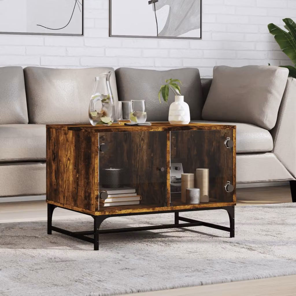 vidaXL Tavolino da Salotto Moderno in Rovere e Vetro, Colore Marrone, L 68,5 x P 50 x H 50 cm