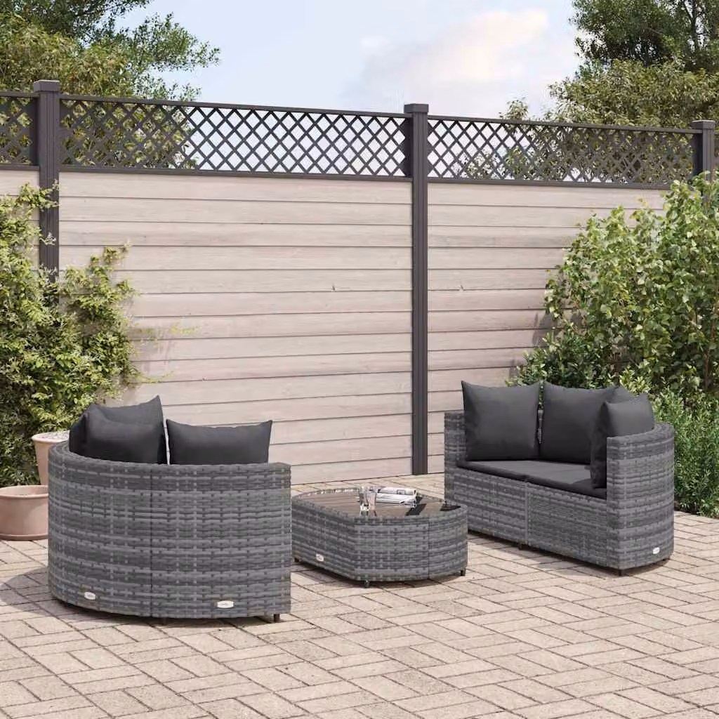 Set Divano da Giardino vidaXL a Forma di L con Tavolino e Cuscini, Colore Antracite