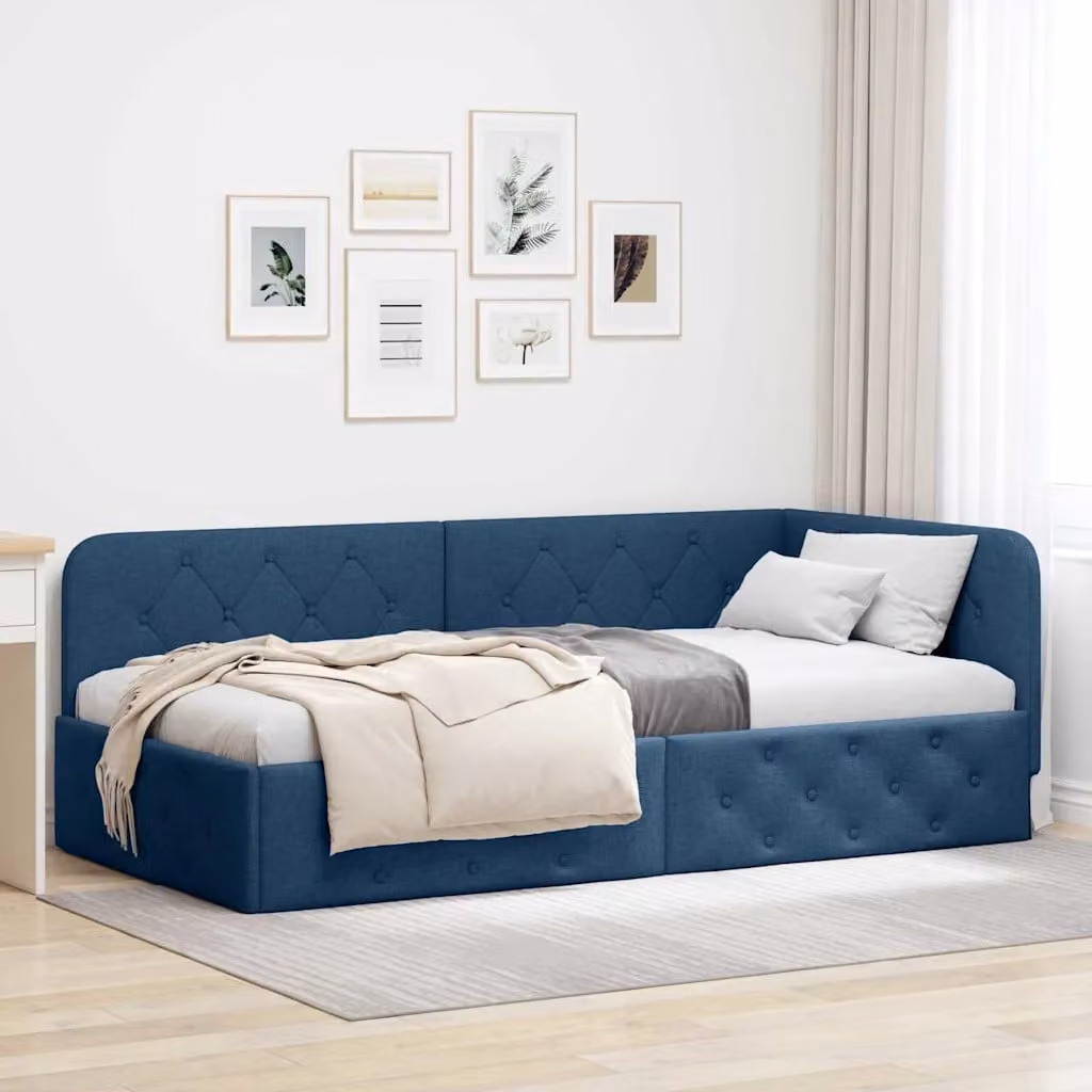 Cornice del letto ad angolo vidaXL in tessuto blu, L/P: 90 x 190 cm – 1