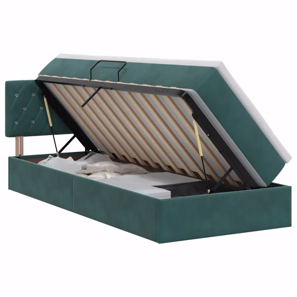 Letto con Contenitore vidaXL in Velluto Verde e Bianco L: 100 cm, P: 200 cm, H: 204 cm – 2