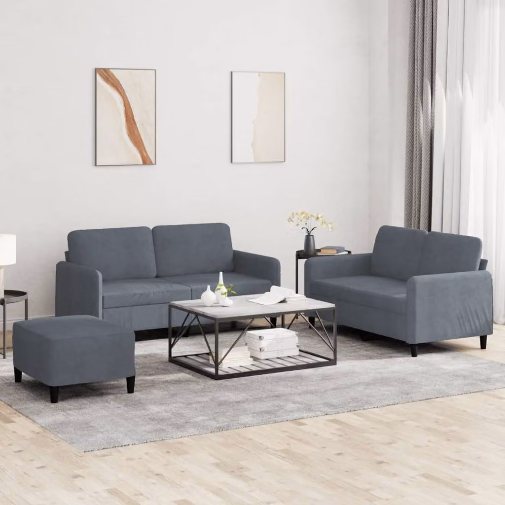 Maison Exclusive - Set divano 3 pezzi in velluto grigio scuro