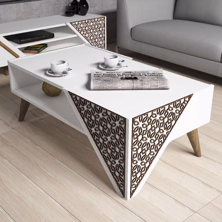 Skye Decor, Beril - Bianco, Tavolini da salotto, Bianco, 105 x 58 x 40 cm