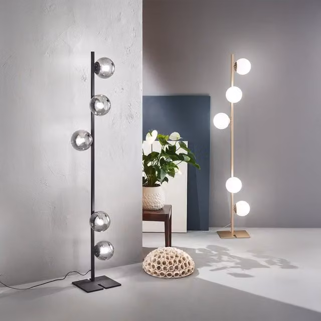 Lampada da terra Ondaluce in metallo e vetro con luce LED multicolore oro e nero, Altezza: 170 cm