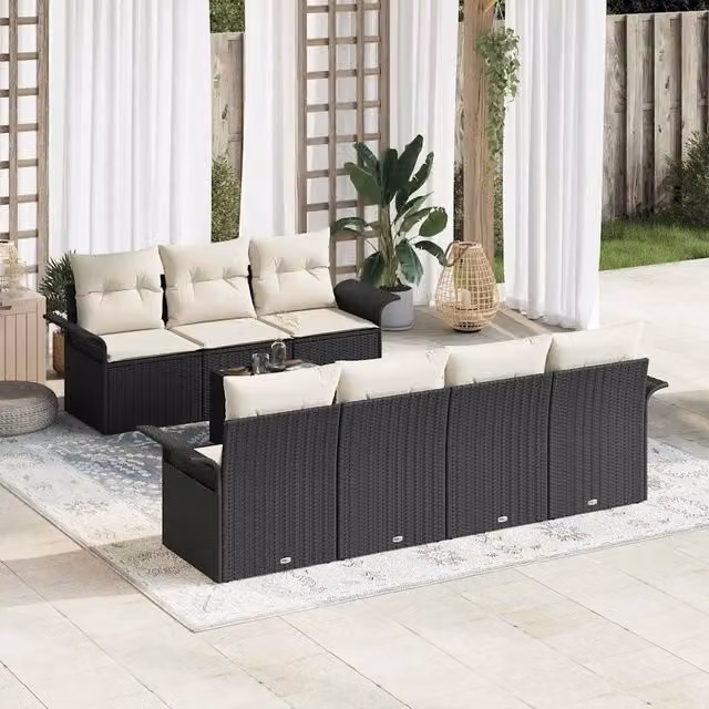 Set Divano da Giardino 8 pz 7-Numero di posti Nero e Crema 3353936