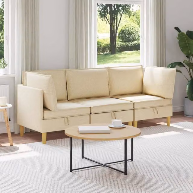 Set di divani modulari con spazio di archiviazione 3 pz Crema 3413708