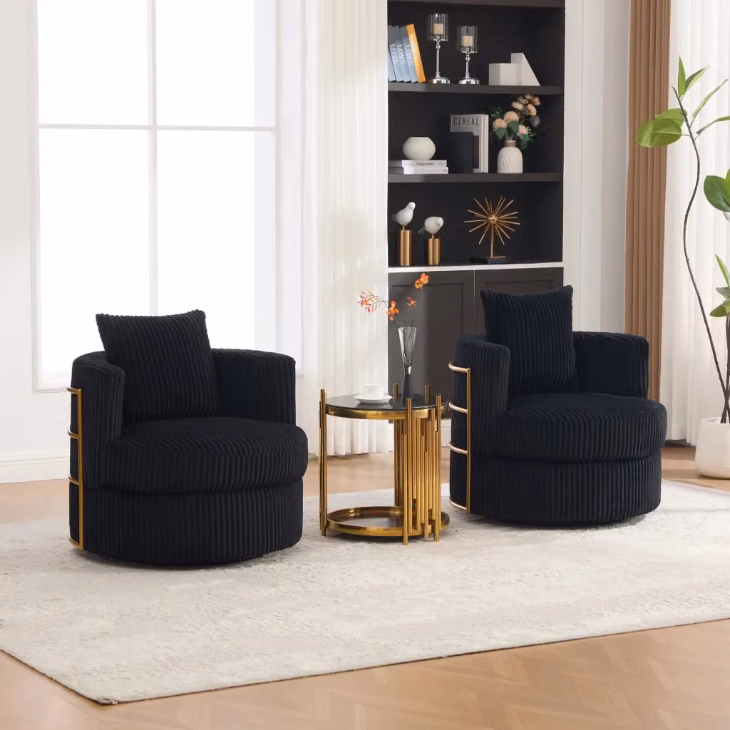 Poltrona girevole 360 WISHDOR in tessuto corduroy nero con contenitore integrato – 2