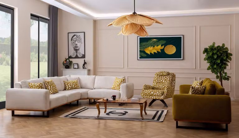 Designer Wohnzimmer Set 3tlg. Sofa 4 + 1 Sitz Ecksofa L-Form Modern
