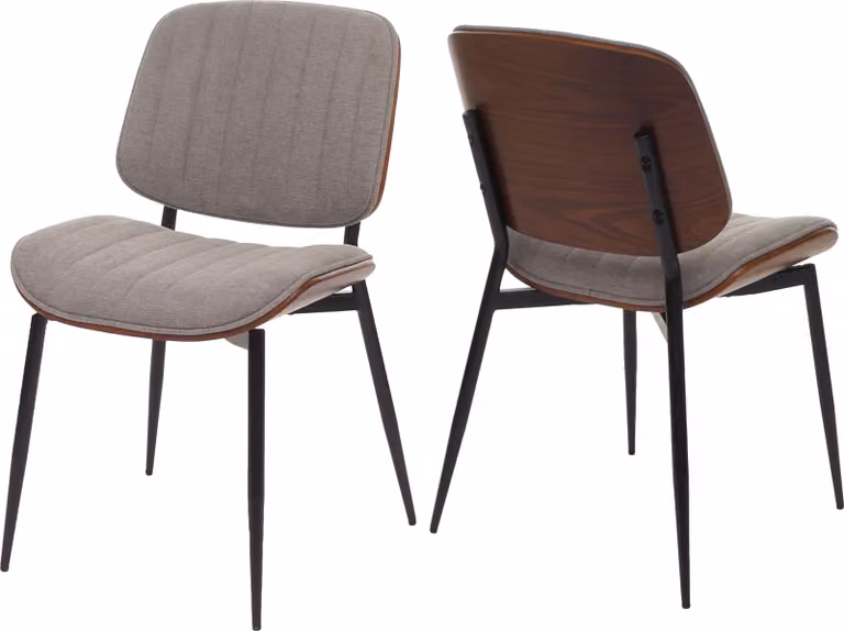 Set di 2 sedie da pranzo HWC-O44, sedia per cucina, struttura in legno massello, rivestimento in tessuto (370g/m²), finitura effetto noce, colore grigio chiaro