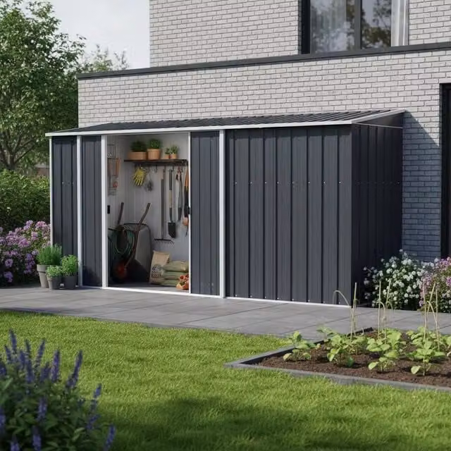 Anthracite-colored Lean-to Shed, 118x382x178 Cm, Galvanized Steel