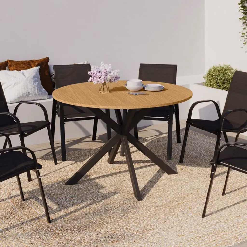 Tavolo da giardino rotondo IDMarket MESSINA con piano in metallo effetto legno e gamba a ragno, colore nero e marrone, Diametro: 120 cm – 2