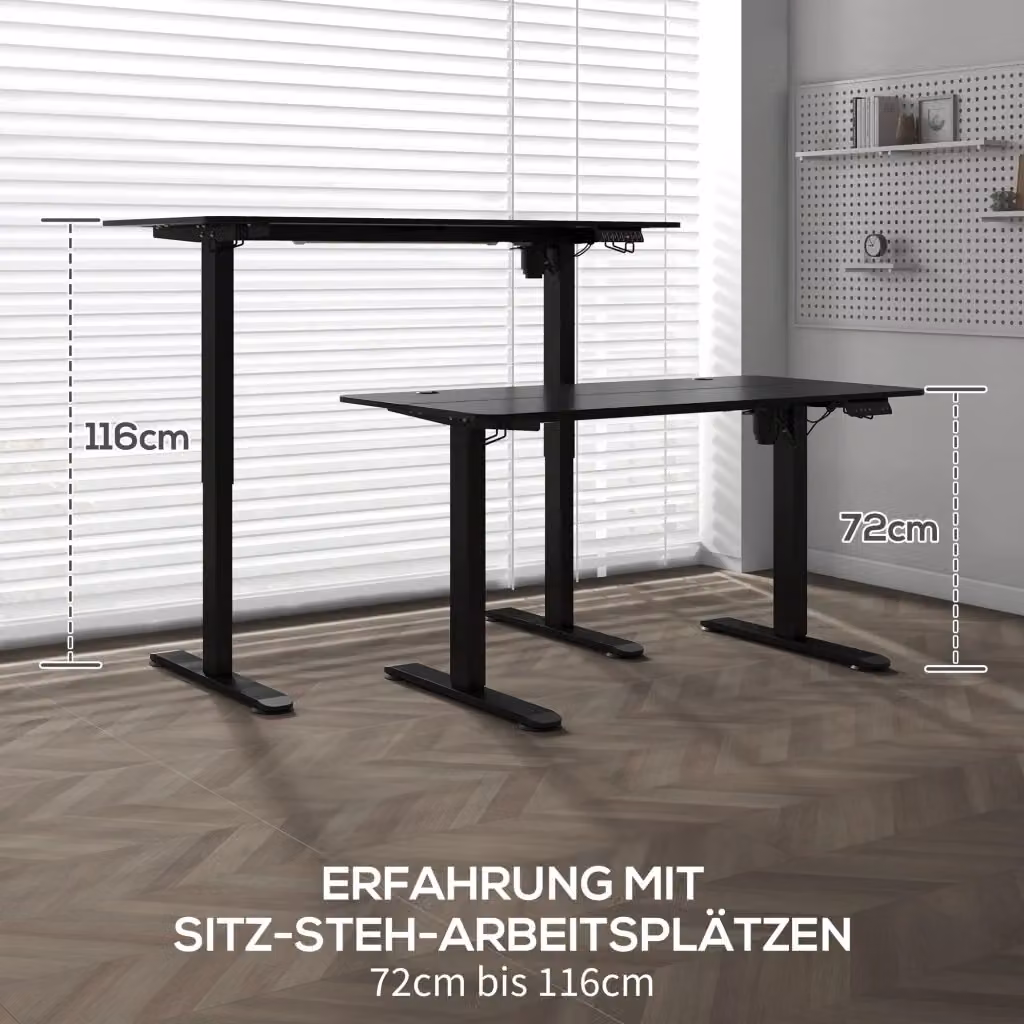 Scrivania elettrica regolabile in altezza con piano in legno nero e struttura in metallo, L: 140 cm, P: 70 cm, H: 72-116 cm – 2