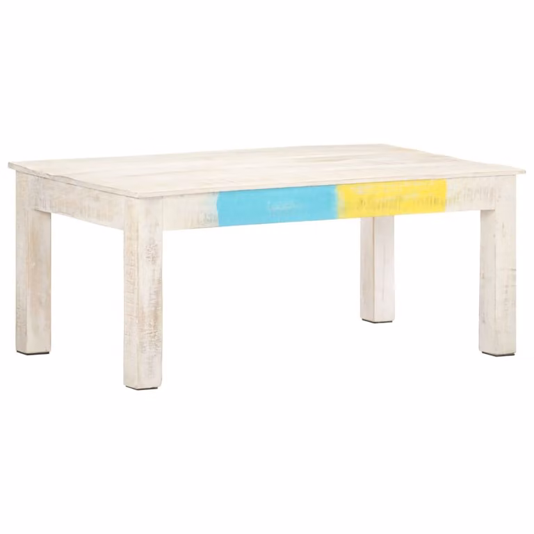 vidaXL Tavolino bianco 110x60x45 cm in legno massiccio di mango - Tavolino - Tavolini - Tavolino di legno - Tavolini di legno