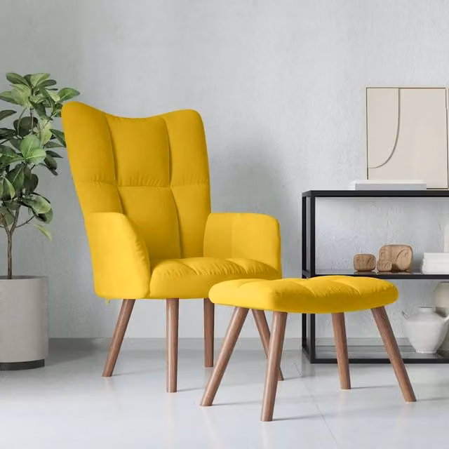 Poltrona Relax con Poggiapiedi in Velluto Giallo Senape DESIGN IN – 1