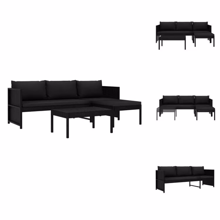 vidaXL Set di 3 pezzi da giardino con cuscini in poly rattan nero - Set di mobili da giardino