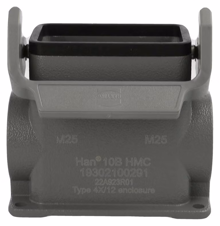 Alloggiamento a base HARTING Han 10B HMC, alto, con 2 uscite laterali per cavi da M25, dotato di 1 staffa longitudinale - 1 pezzo
