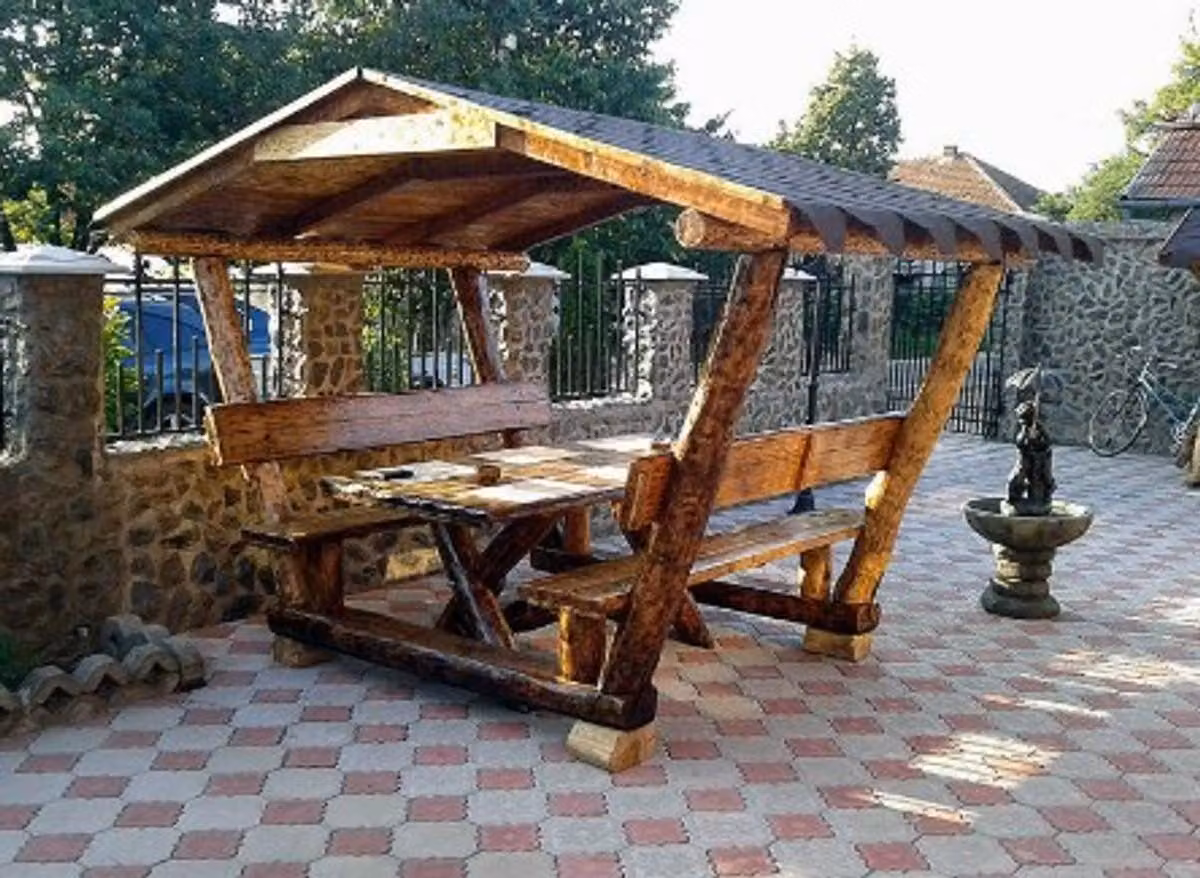 Casa Padrino, gazebo da giardino rustico con tavolo e 2 panche da giardino - legno massello di quercia - set di mobili da giardino coperto - 200 x 175 x 220 cm