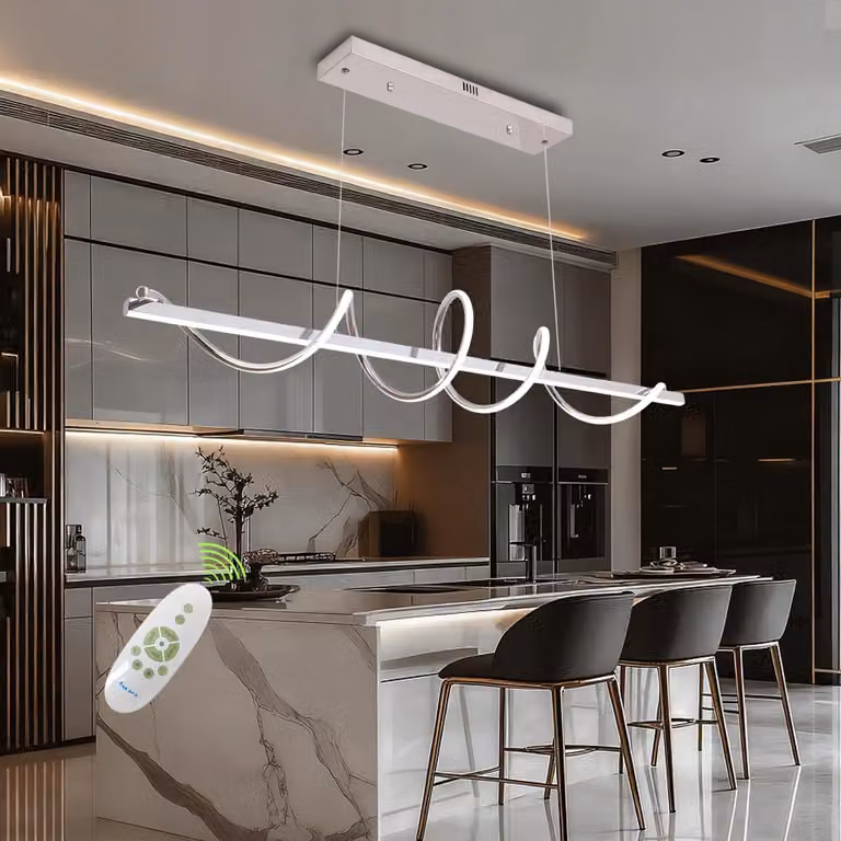 Lampada a sospensione a LED, dimmerabile, con cambio di colore da 3000K a 6500K, design a serpentina, finitura cromata