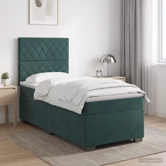 Letto box spring con materasso vidaXL in velluto verde scuro con base a sollevamento L/P: 100 x 200 cm