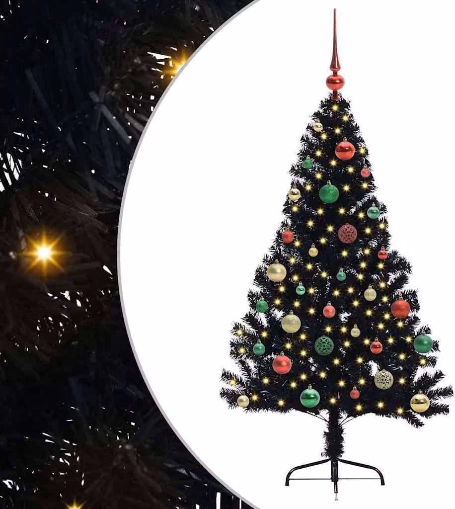 Albero di Natale artificiale con luci integrate Nero 150 cm PVC