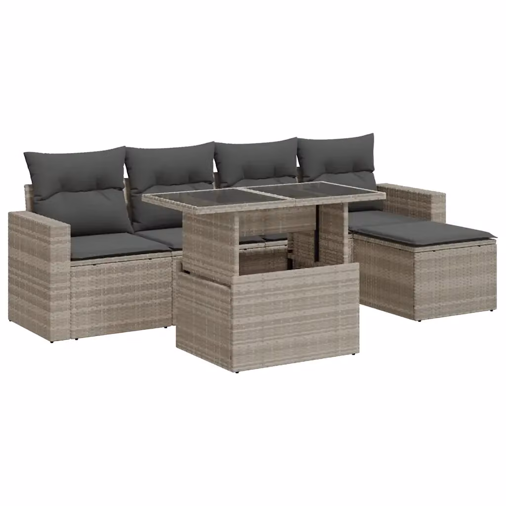 Set Divano da Giardino a L con 6 Pezzi vidaXL Grigio con Cuscini e Tavolino – 2