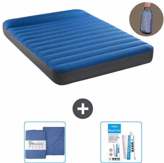 Letto gonfiabile - Letto singolo - 137 x 191 x 22 cm - Blu - Pompa inclusa - Biancheria da letto e kit di riparazione