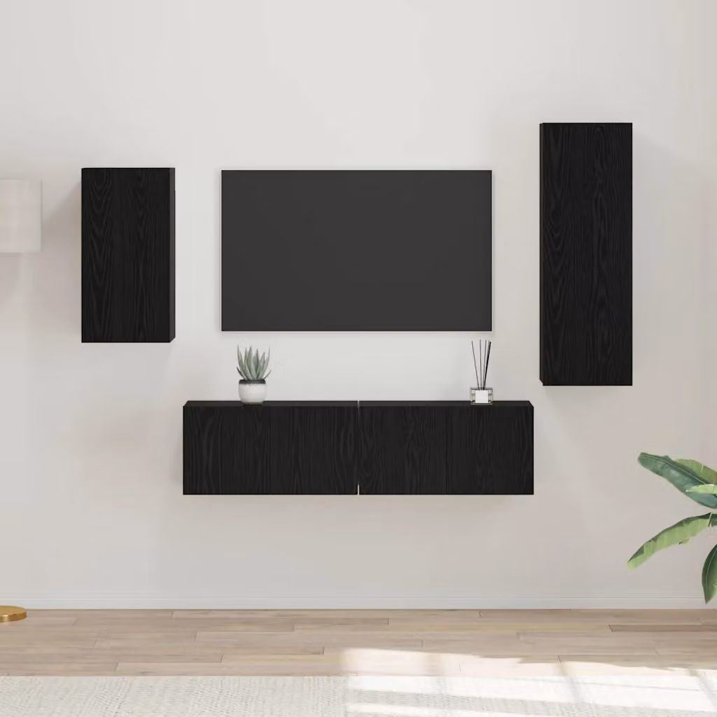 Set mobile TV moderno vidaXL in 4 pezzi, Rovere e Nero, in legno MDF – 1