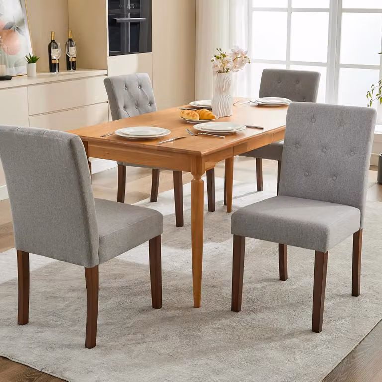 Sedie da pranzo - Set di 2 sedie da pranzo - Imbottite in tessuto - Schienale alto - Gambe in legno - Senza braccioli - Grigio chiaro