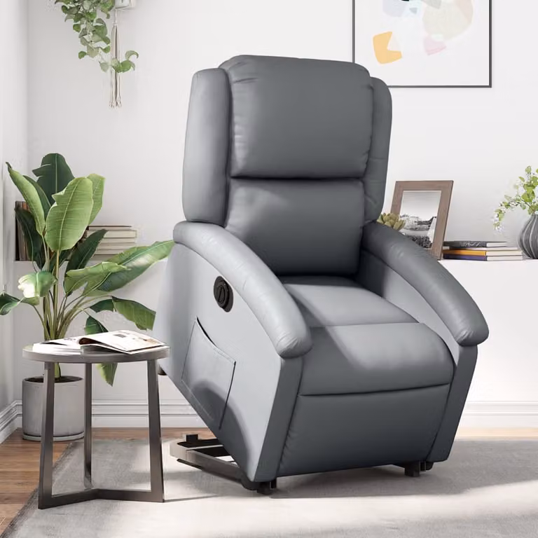 Poltrona Alzapersona Reclinabile vidaXL in Similpelle Grigia con Assistenza Elettrica per Senior