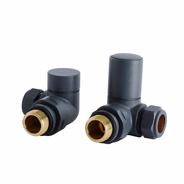 Paio di Valvole Angolari per Radiatore per Tubi in Rame 15mm - Antracite